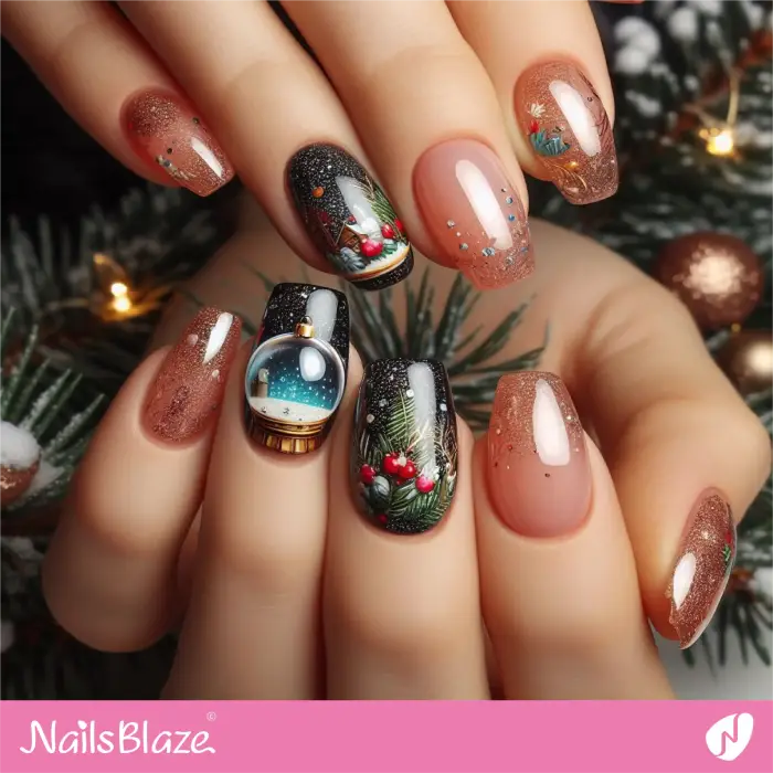 A Snowy Crystal Ball Nail Art | Christmas Nails - NB1689